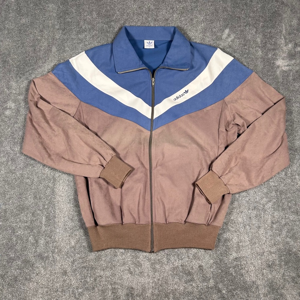 VTG Adidas Colorblock Chevron Track Jacket Blue Brown Arnel Triacetate Men M 80s